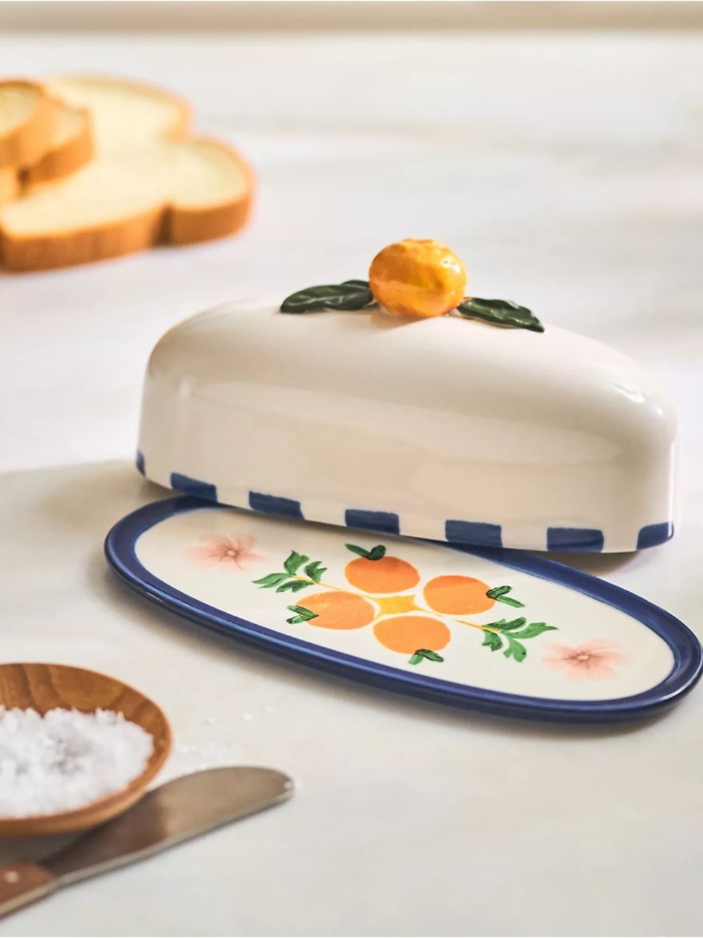 Anthropologie Valencia Citrus Orange Stoneware Butter Dish